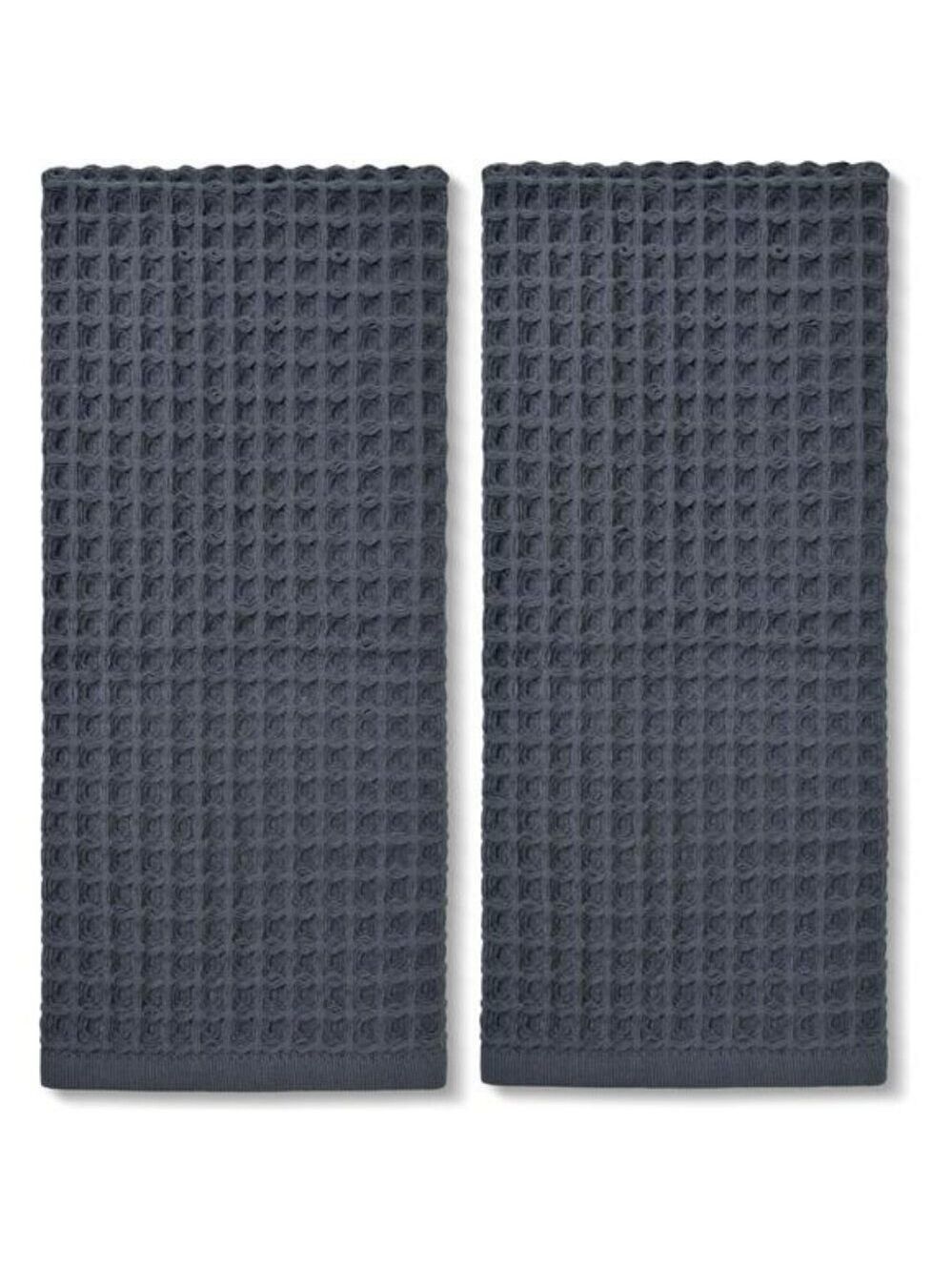 Waffle-Texture Hand Towels in Charcoal - Set of 2